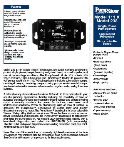 Symcom Pumpsaver 233 single phase motor protection current monitor